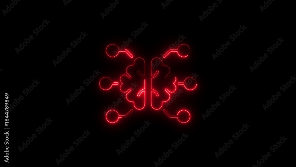 Aufkleber glowing red neon brain icon illustrating artificial intelligence and neural networks concept