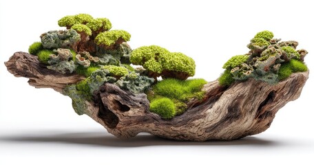 Driftwood art piece with miniature trees and moss.  