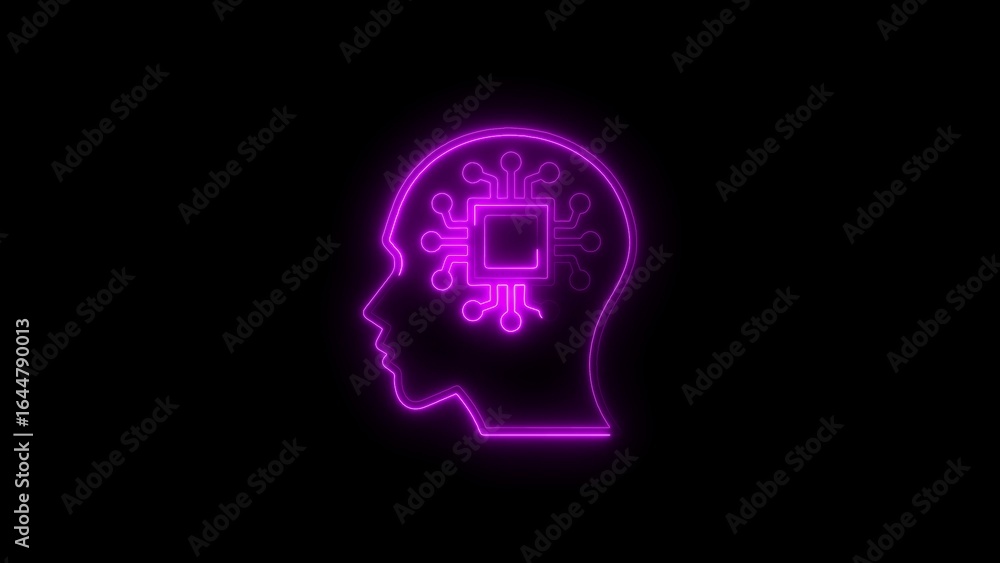 Poster glowing neon brain with circuit board concept representing artificial intelligence technology