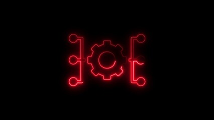 Glowing red neon gear system connection concept on a black background for business © AR Rahman