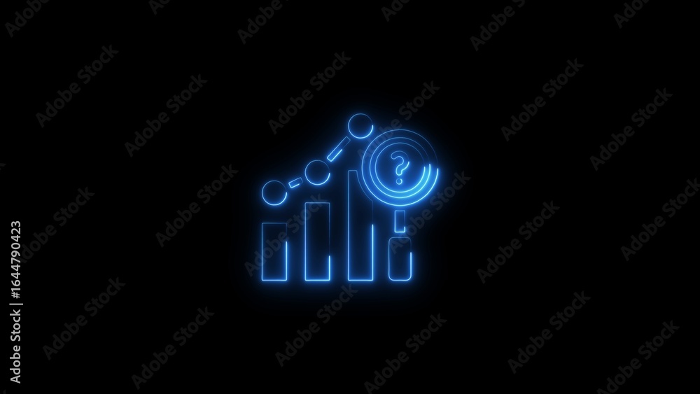 Poster blue neon business data visualization with question mark representing unknown analysis