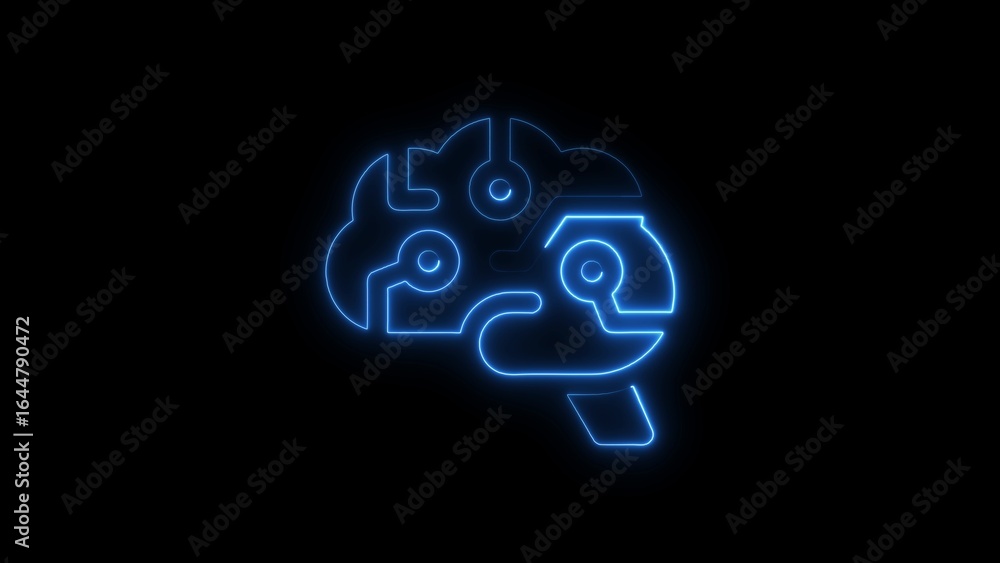 Aufkleber illuminated blue neon brain symbolizing artificial intelligence and cognitive computing on black bac