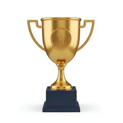 A golden trophy with the number one on it, rendered in 3d, isolated on white background