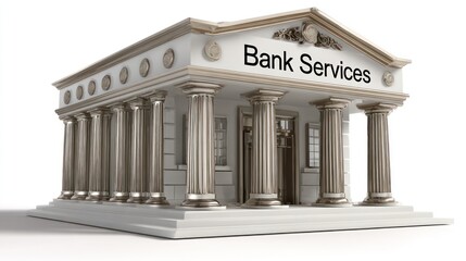 Obraz premium Classic Bank Building: A timeless architectural rendering depicts a classic bank building, its grand columns and detailed facade symbolizing stability and security, evoking trust and reliability.
