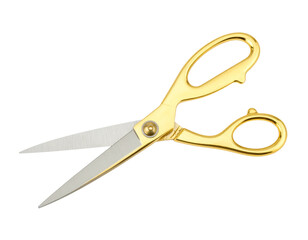 Golden scissors with sleek design isolated on white background PNG