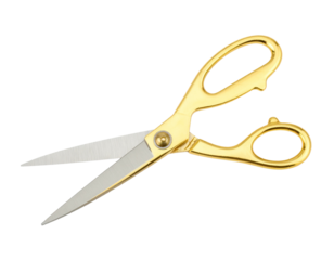 Golden scissors with sleek design isolated on white background PNG