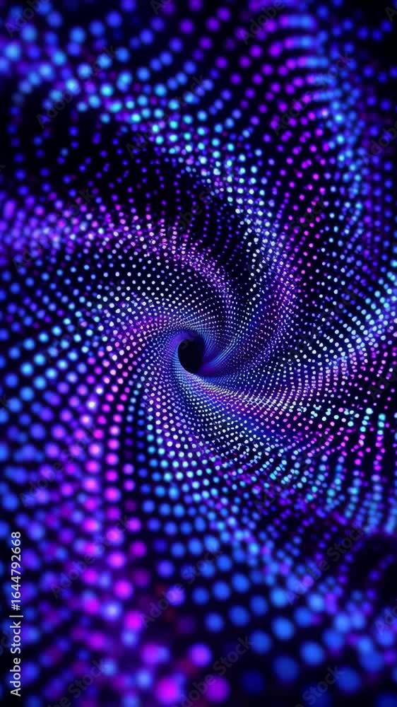 Poster spiral of dots in purple and blue. the dots are arranged in a way that creates a sense of movement a