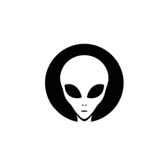 Abstract Martian Logo, Alien Head Silhouette Inside a Circle