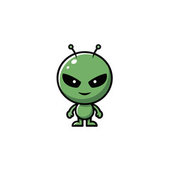 Martian Character Logo, Small Body, Big Head, Clean Outlines, Baby Alien Cartoon Design