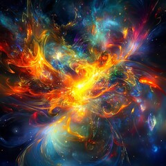 Ethereal Nexus A convergence of surreal energies forming a radiant nexus of cosmic power intense and abstract