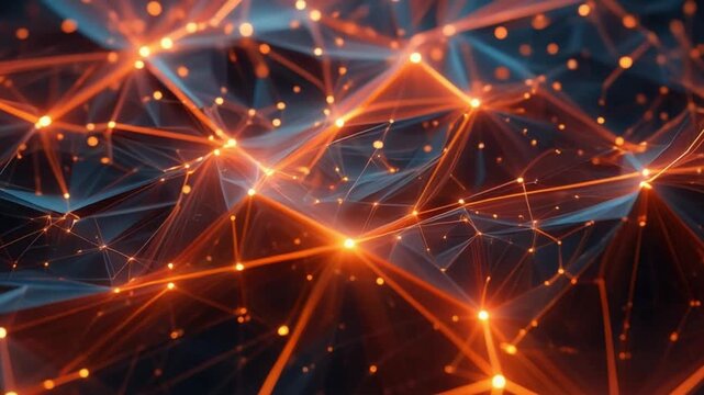 Abstract Network Connections Orange Glowing Lines Digital Technology Data Stream Plexus Structure Futuristic Background Seamless Loop Animation 4 K Ultra H D High Resolution
