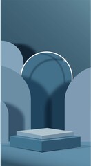 blue and white 3D Podium Stage Background for Product Display