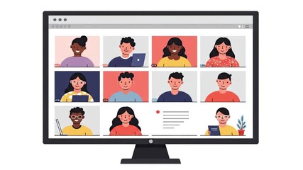 Online Meeting with Diverse Group of People Animated Illustration - Powered by Adobe