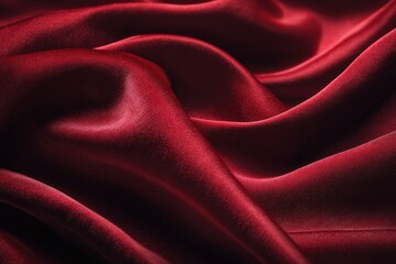 Obraz premium Close-up of deep crimson silk drapery. Flowing, luxurious folds of rich red fabric. Smooth, lustrous texture