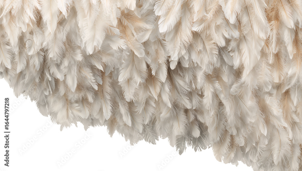 Poster Delicate arrangement of cream-colored feathers creating a soft and airy texture against an