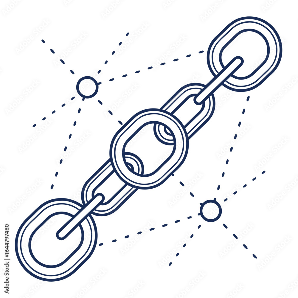 Poster connected chain links with network dots and dashed lines