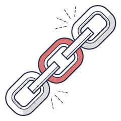 Broken chain link symbolizing weak connection or failure