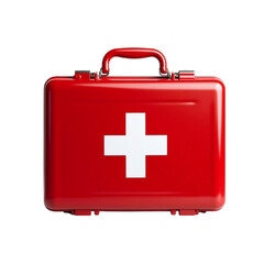Obraz premium Red First Aid Kit Box with White Cross on Black Background for Medical Emergency Preparedness and Healthcare Concepts and Safety