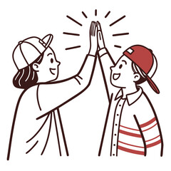 Two happy people giving each other a high five