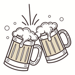 Two mugs of beer toasting with frothy foam and bubbles