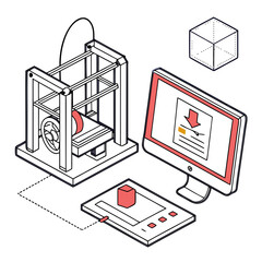 3d printer and computer setup for digital manufacturing
