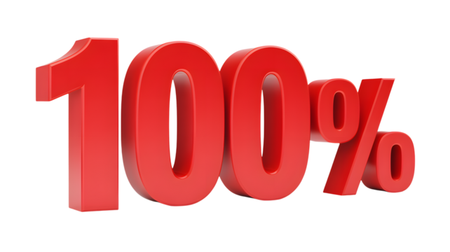 Bold red 100% success symbol for marketing, business achievement, and sales