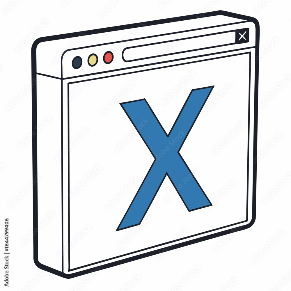 Aufkleber browser window with large blue letter x and close button