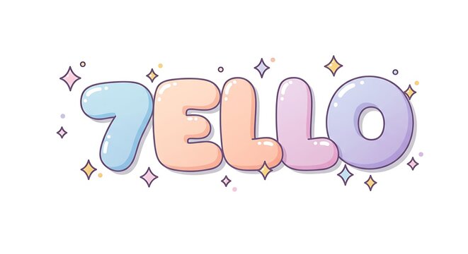 Pastel-colored "7ello" lettering with sparkling embellishments.