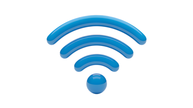 Glossy 3D WiFi symbol represents connectivity, internet, and wireless access