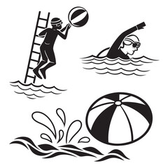 Fototapeta premium Summer pool activities with swimmers and beach balls