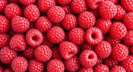 Vibrant Close-Up of Fresh, Ripe Raspberries Perfect for Summer Recipes, A Pile of Delicious Red Raspberries Ready to Be Eaten or Used for Cooking