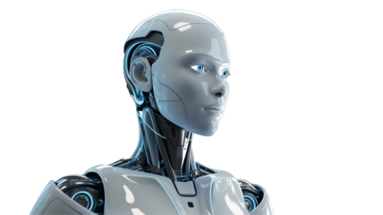 Futuristic female android with glowing eyes and sleek design, AI concept