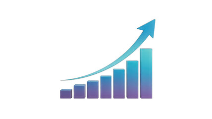 Bar graph showing increasing growth with a blue arrow isolated on transparent background