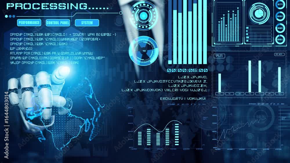 Poster ai artificial intelligence drives data analytics with predictive models, smart dashboards, and virtu