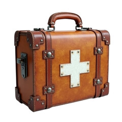 Vintage First Aid Kit Leather Bag Emergency Medical Supplies and Classic Design for Healthcare Professionals and Home Use with White Cross Symbol