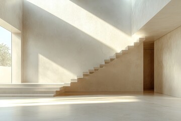 Obraz premium Interior of a modern house, showcasing contemporary design elements in a clean, minimalist style. 3D rendering, Generative AI