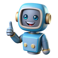 Cute robot thumbs up isolated on transparent background