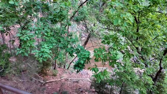 Emerald Pools waterfall hike in zion national park utah on a hot summer day in july