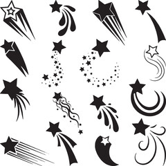 Set of shooting star vectors and icons for celestial, wish, and magic designs.