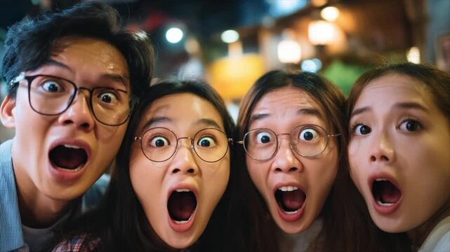 Young Asian people looking at the camera with surprised expressions