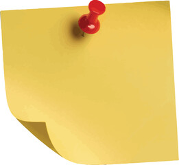 Bright yellow sticky note pinned to a light gray wall with a red thumbtack