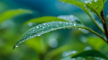 Close-up of a leaf covered in water droplets.
