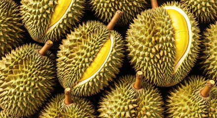Durian Fruit Stack: Spiky Exteriors and Creamy Yellow Flesh, A Tropical Fruit Extravaganza - Fresh Durian Delights