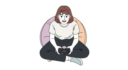 Young Woman Relaxing with Video Game Controller in Cozy Setting, Suitable for Illustrating Leisure Activities and Modern Entertainment Concepts