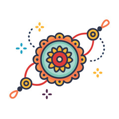 A colorful and decorative rakhi bracelet with a floral design and sparkling embellishments symbolizing the bond between siblings during raksha bandhan celebrations