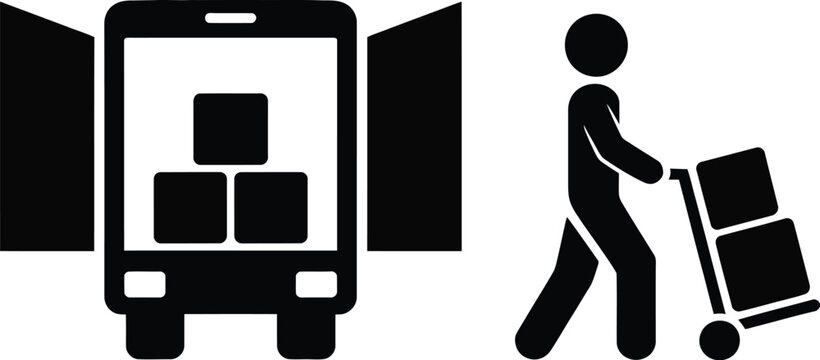 Delivery driver loading boxes into a truck with a hand truck