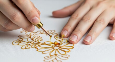 Creating intricate henna designs on canvas, a beautiful art form with precision and detail