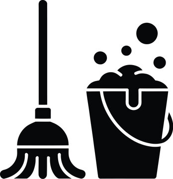 black mop and bucket cleaning clip art preview