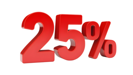 Red 25% discount symbol for sales promotions and marketing campaigns