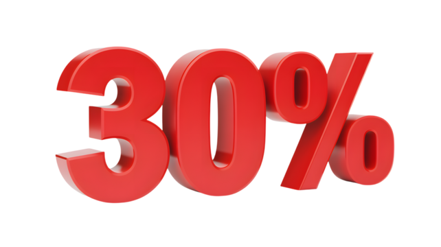 Red 30% off discount sign isolated on black background perfect for sales